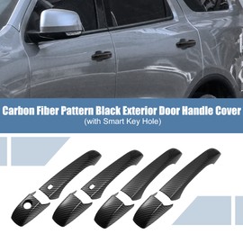 X AUTOHAUX 8pcs ABS Exterior Side Door Handle Cover Trim for Dodge Durango 2011-2021 for Jeep Grand Cherokee 2014-2021 for Chrysler 200 11-14 Black with Smart Key Hole Carbon Fiber Pattern