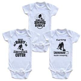Really Awesome Shirts Curling Curler Funny Cute Baby Bodysuit Bundle (3 Piece Set), 3-6 Months White