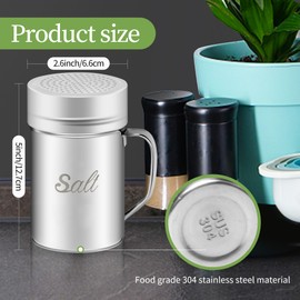 ZERUIDM Stainless Steel Salt and Pepper Shakers Set, 14 OZ Seasoning Spice Shaker with Lid and Handle 127 Holes, Metal Dredge Shaker for Powder Sugar Cooking Kitchen Baking (2 Pieces)