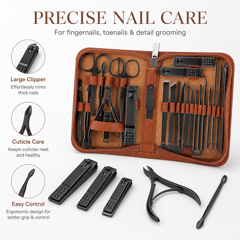 26-Piece Stainless Steel Manicure & Pedicure Kit for Personal Grooming