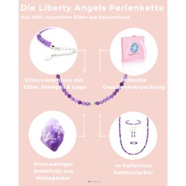 Liberty Angels - Natural stone necklace made of 925 silver and opal - pearl necklace for men and women - necklace with clasp, opal, Amethyst