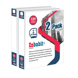 Inbabit Binder 1 Inch 3-Ring Binders with Label Holder for School Office Supplies D-Ring White View Binders Hold 150 Sheets & Fit 8.5"x11" for Letter Size Documents-Classic Collection (1Inch, 2Pack)