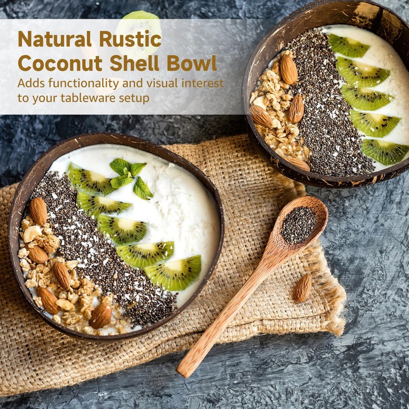 OMISTAR 14 PCS Coconut Shell Bowls, Small Polished Wooden Bowl,