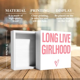 Nursery Table Decor for Girls, Nursery Newborn Baby Girls Bedroom Desk Decor Nursery Decoration for Toddler Kids Room Playroom, Long Live Girlhood, Wooden Box Sign