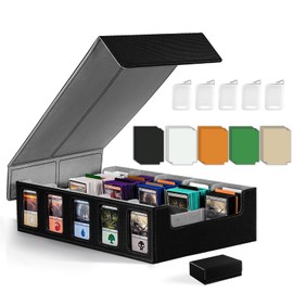 Sanoble Trading Card Storage Box – 5-Row Commander Deck Case with Display Windows, Holds 3900+ Cards, 5 Stopper, 15 Colored Dividers&1 Dice Tray (PU, Magnetic Lid) for MTG, Pokémon, TCG, Sports Cards