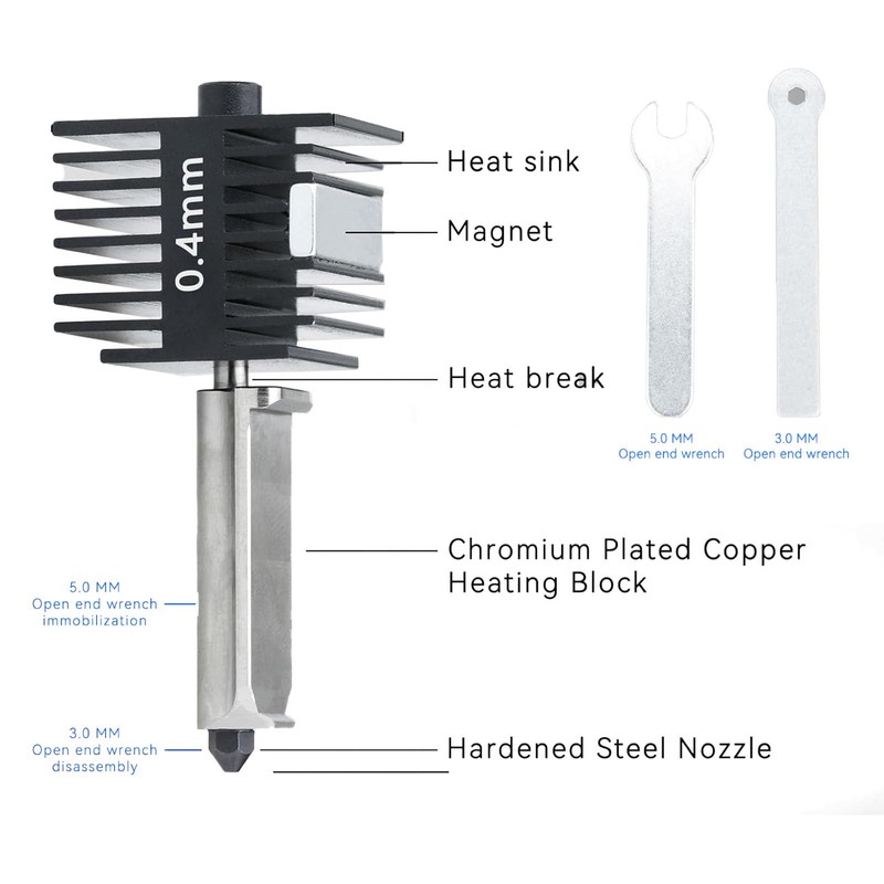 Nozzle Hot End Kit, Removable Steel Nozzle, Brass Heating Block