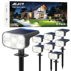 JEJOT Solar Lights Outdoor Waterproof IP65, Super Bright LED,Cool Light 2 Lighting Modes Selectable, Solar Powered Yard Garden Solar Spot Lights for Outside Landscape Auto On/Off -8 Pack