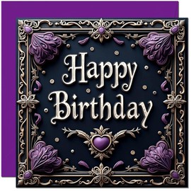 Gothic Birthday Card - Purple Heart goth birthday card for men women teenager