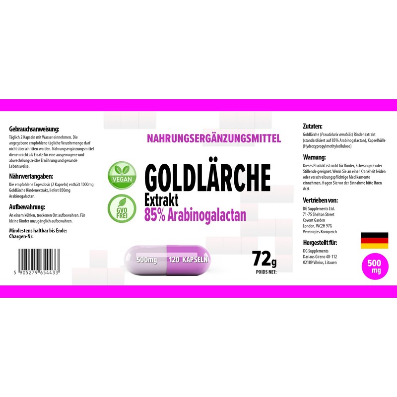 Hepatica Arabinogalactan (Larch Tree Extract) 500 mg 120 Vegan Capsules,