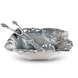 Arthur Court Designs Aluminum Metal Elephant Salad/Fruit Serving Bowl and Food Servers Set 3- Piece Servers and Bowl 9.75 Inch Diameter