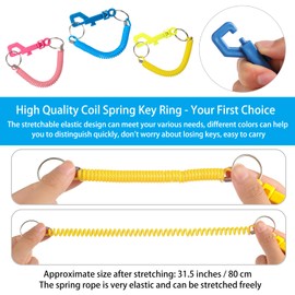 Otuuz Pack of 3 Spiral Key Fob Elastic Key Ring with Plastic Clip Spiral Spring Key Chain Anti Theft Key Rings for Backpack (Pink, Yellow, Blue), Pink, yellow, blue