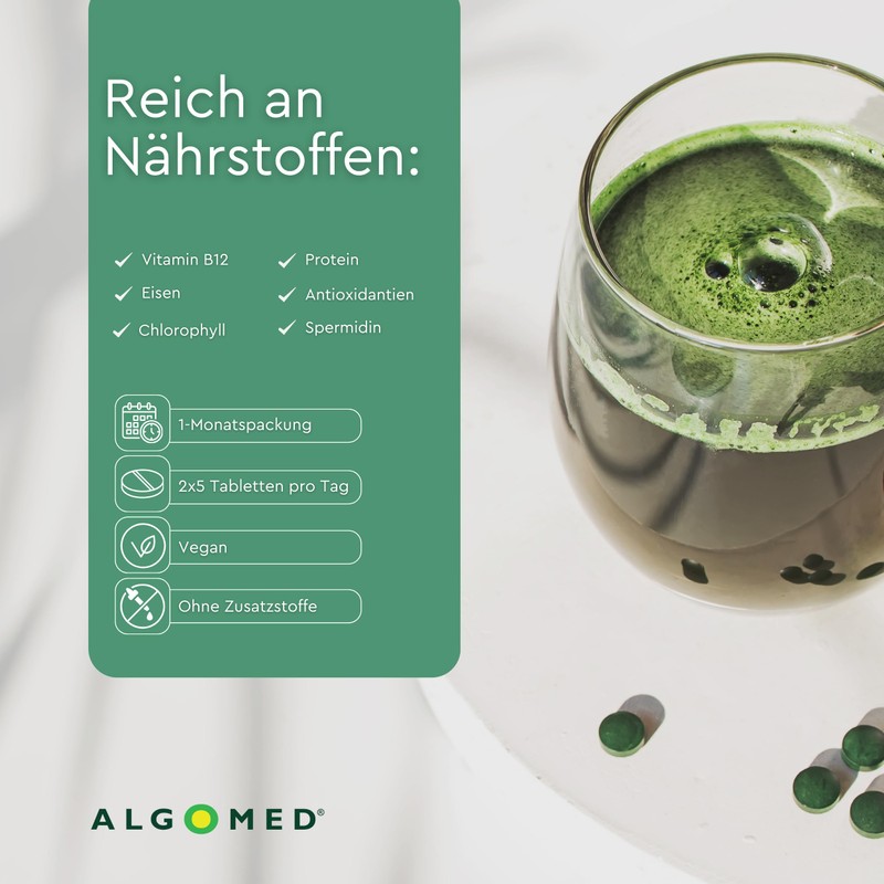 Algomed® Chlorella Vulgaris Microalgae Tablets 1417096 100 G Green