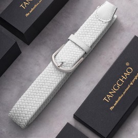 TANGCHAO Mens Belt,Elastic Braided Belt Unisex Men Women Braided Elastic Stretch Woven Belt 33mm(1.25") Multi Colours White 120