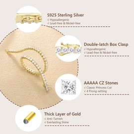 KRKC&CO 2/3/4mm Tennis Bracelets, S925 Sterling Silver with 14k Gold/White Gold Plated, Iced Out 5A Cubic Zirconia Stones, for Women Ladies Bridal Wedding Jewelry