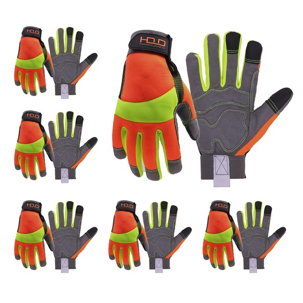 HANDLANDY 6 Pairs Reflective Work Gloves for Men & Women,
