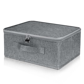 YiJiuBa Storage Box with Combination Lock, Lockable Box, Storage Basket, Grey, Foldable Boxes Storage with Lid for Bedding, Clothes, Toys, Medicines (S 30 x 20 x 14 cm)