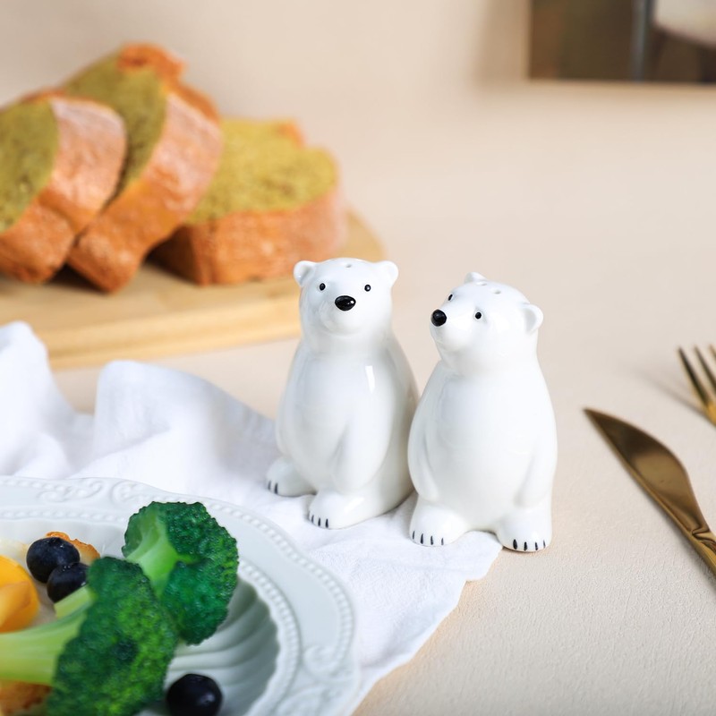 Bicuzat Ceramic Polar Bears Pattern Salt & Pepper Shakers Set,