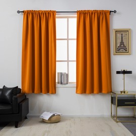 DUALIFE Orange Blackout Curtains for Bedroom Small Windows - 45 Inch Length Rod Pocket Thermal Insulated Block Out Soundproof Curtains for Living Room Set of 2 Panels (Orange 42x45 Inch)