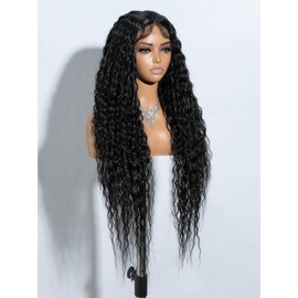 Joedir 32" Long Deep Curly Wavy Lace Front Synthetic Wigs HD Transparent Glueless Lace Wig Heat Resistant Fiber Pre Plucked Hairline with Baby Hair Wig for Women(Ombre Dirty Blond Color)