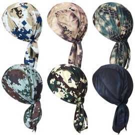 Boao 6 Pcs Do Rag Skull Cap Camo Bandana Dew Rags for Men Sweat Wicking Beanie Hard Hat Liners for Cycling Motorcycle(Large)