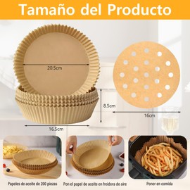 GALASALA Papel para Freidora de Aire, 200 pcs Papel Air Fryer Redondo y 20pcs Papel Vaporizador Forro, Desechable de Alimentaria Revestimiento Antiadherente, Air Fryer Paper de Silicona al Aceite