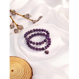 JSDDE 2pcs Amethyst Heart Crystal Bracelet for Women Healing Crystal Bracelet Set Gemstone Beads Bracelets Jewellery Gifts for Birthday Valentines Christmas
