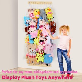 VOMELON Stuffed Animal Storage Hammock Wooden Plush Toy Organizer for Kids Room Décor, Playroom Nursury Plush Toys Storage Caddy, Decoration Wall Hanging Stuffed Animal Net or Hammock Corner