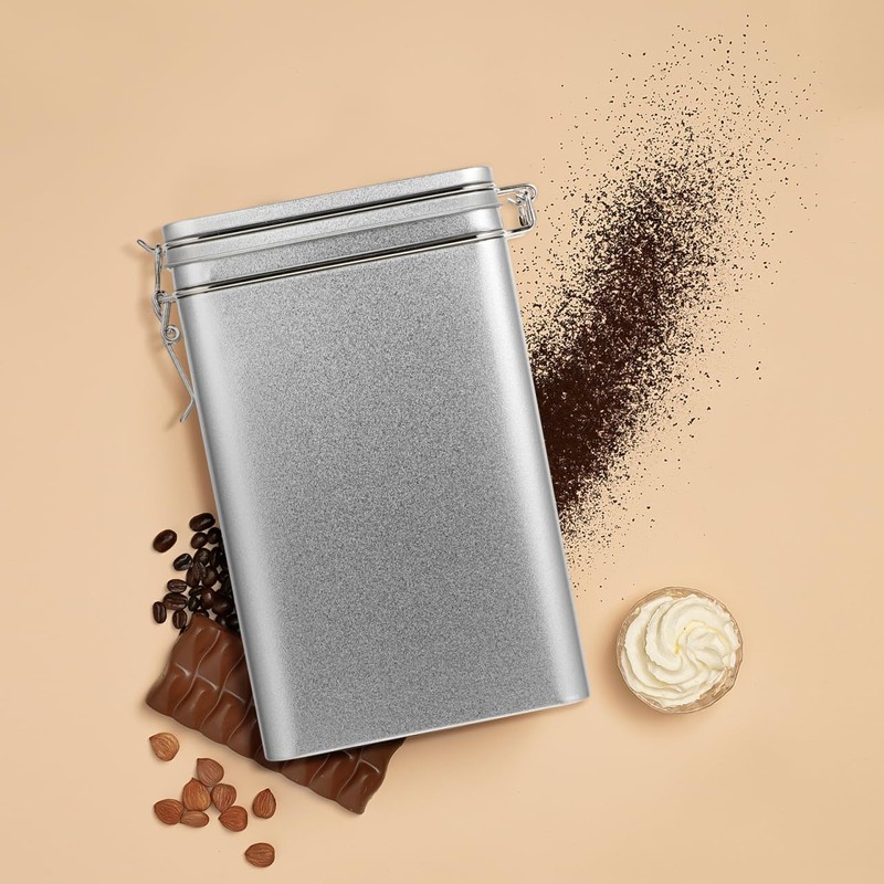 OKUMEYR Square Tinplate Coffee Storage Bucket with Lid Airtight Food
