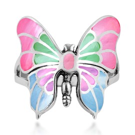 AeraVida Exotic Graceful Butterfly Multi-Color Mother of Pearl .925 Sterling Silver Ring Elegant Wedding Rings For Women | Casual Comfort Fit Silver Rings for Women | Butterfly Ring | Gift for Women