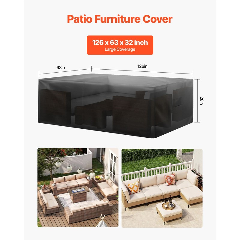 Heavy Duty 420D Waterproof Outdoor Patio Furniture Cover Large Rectangular