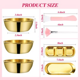 23 Pcs Esthetician Facial Supplies, Face Mask Mixing Set Include 3 Stainless Steel Gold Facial Bowls Serving Tray 3 Compartment Serving Tray 3 Facial Fan Brushes 3 Face Mask Brush 12 Sponge Compressed