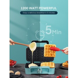 FOHERE Waffle Maker 3 in 1 Sandwich Maker 1200W Panini Press With Removable Plates and 5-gear Temperature Control, Non-stick Coating Easy to Clean,Indicator Lights, Blue