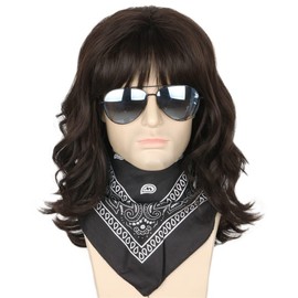 Topcosplay Mens Mullet Wig 70s 80s Outfit Costume Black Brown Long Curly Wavy Rocker Disco Funny Wigs
