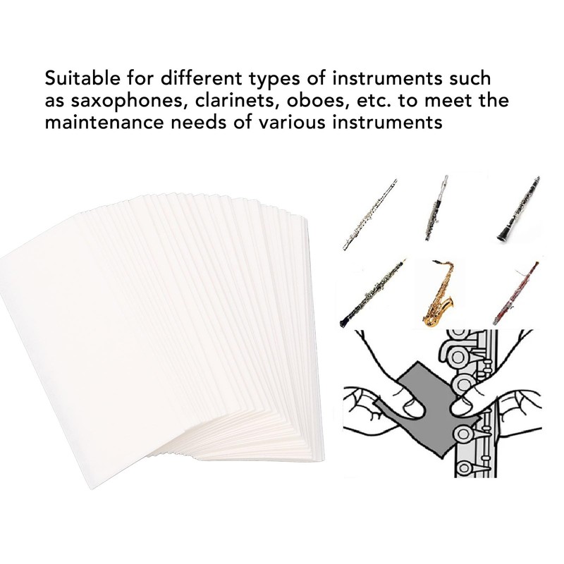 Woodwind Pad Cleaning Paper,Absorbent Drying,Flute Saxophone Clarinet Cleaner,100 Sheets for