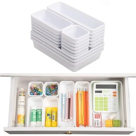 STARVAST Set of 24 Drawer Organiser System, Office, Storage Box for Drawers, Adjustable Plastic Organiser, Kitchen, Bathroom, Office, Home Separation System (White)