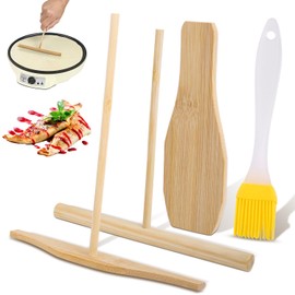 Fzyisw 4-Piece Crepe Distributor Set, Crepe Distributor and Crepe Spatula Made of Beech Wood, Crepe Distributor for Preparing and Turning Crepes, Crepes Accessories, Dough Distributor for Crepes