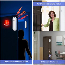 TOWODE Door Alarm, Window Alarm 120 dB Wireless Door Window Contact Sensor Alarm with Remote Control 3 Modes Door Alarm for Your Home, Children, Charging Safety