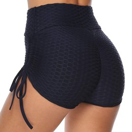 Famulily Womens High Waist Yoga Short Tummy Control Athletic Running Shorts Dark Blue M