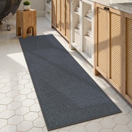 LIVEBOX Washable 2x5 Rug Runner, Non-Slip Farmhouse Runner Rug for Hallway, Low Pile Easy Jute Runner Rug for Kitchen, Natural Boho Entryway Runner Woven Carpet for Laundry Bedroom, Grey and Blue