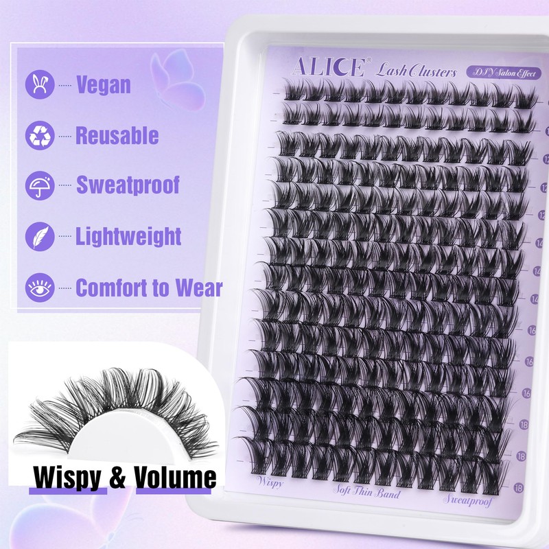 ALICE Lash Clusters Wispy Eyelash Clusters 168pcs 10-18mm Cluster Eyelash