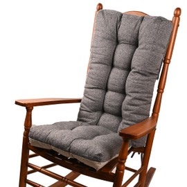 KGPLOME 18 in Jumbo Rocking Chair Cushions with Ties,Non-Slip Durable Linen Pads Thick Padding and Tufted Design for Living Room Rocker (Dark Gray, Set of Seat & Back Cushion)