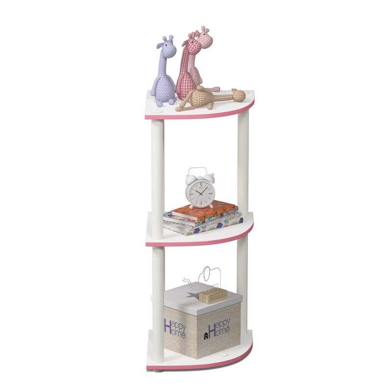 Furinno TURN-N-TUBE Corner Shelf, 3-Tier Corner Bookshelf, Display Storage Shelves