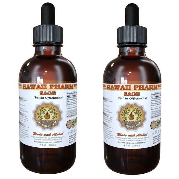 HawaiiPharm Sage (Salvia officinalis) Liquid Extract, Tincture, Herbal Supplement, Made in USA, 2x4 fl.oz