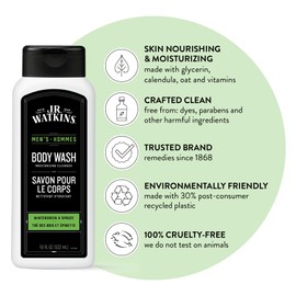 J.R. Watkins Body Wash Men's Wintergreen and Spruce, 18 fl oz, 2 Pack