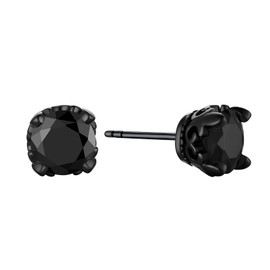 Guys Earrings For Men Large Black Cubic Zirconia Cz Crown Stud Earrings 925 Sterling Silver