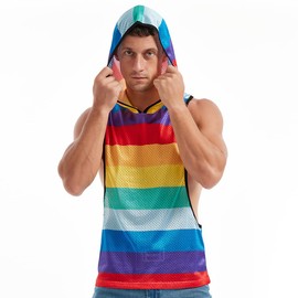 FIROTTII Men's Workout Hooded Tank Tops Bodybuilding Muscle Cut Off T Shirt Sleeveless Gym Hoodies Rainbow