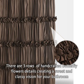 Homechoice Decor Chocolate Ruffle Shower Curtain, Vintage Handcrafted Bow Tie Bath Curtain for Master Bathroom, Ruched Microfiber Bathroom Curtain with 12 Buttonholes, 72" W x 72" H (LQ-10)