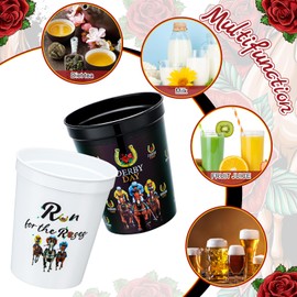 Singhoow 24 Pcs Derby Reusable Plastic Cups Bulk 16 oz Roses Horse Racing Party Fashion Design Thick Tumbler Cups for 2026 Derby Party Supplies Decorations