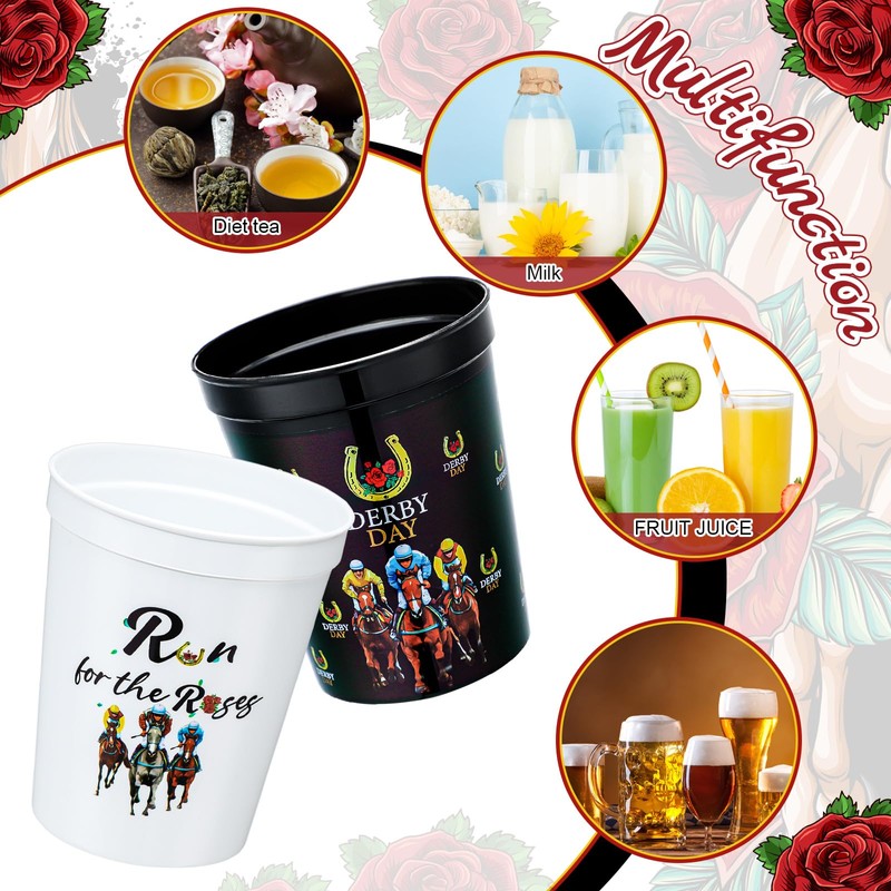 Singhoow 24 Pcs Derby Reusable Plastic Cups Bulk 16 oz