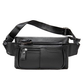Genuine Leather Fanny Pack Crossbody sling bags zipper Waist Purse Black